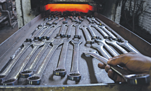 Forged hand tools during production